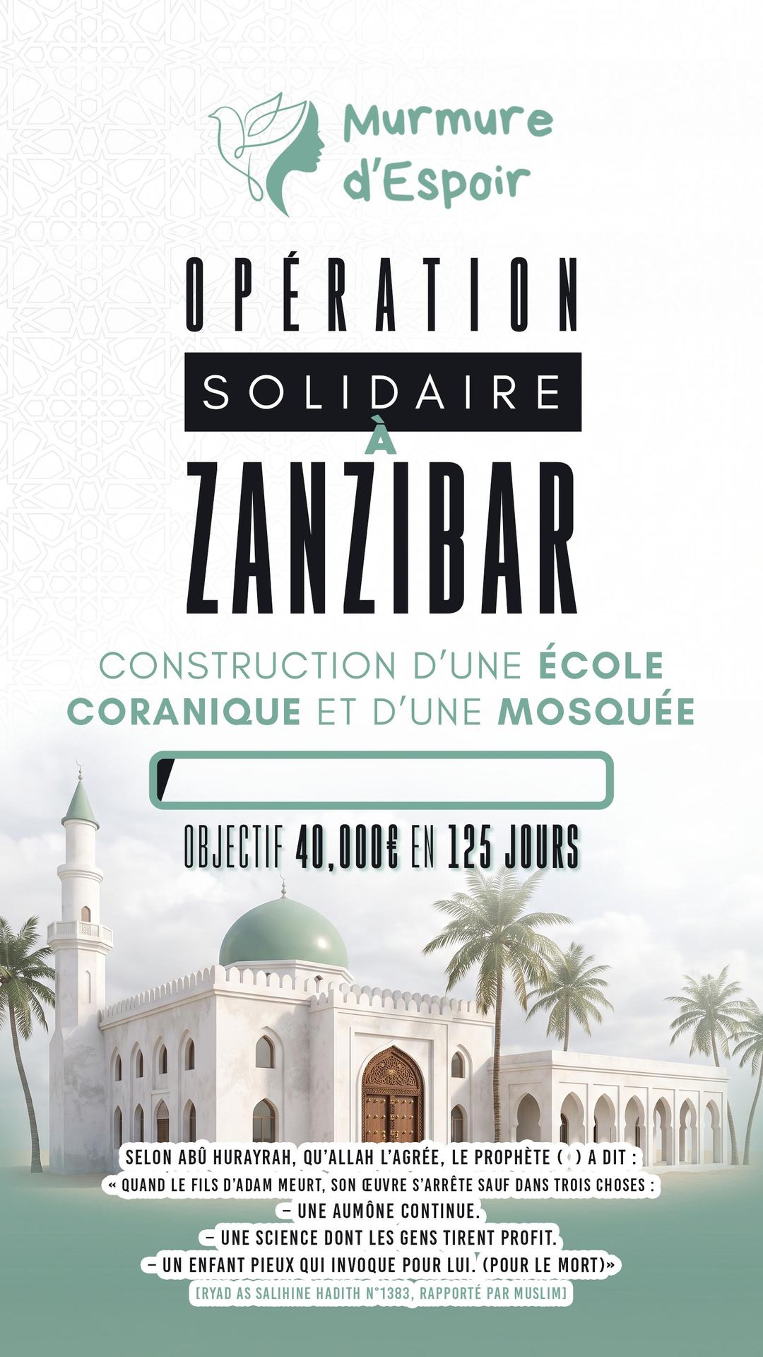 Opération solidaire à Zanzibar — construction d'une école coranique et d'une mosquée